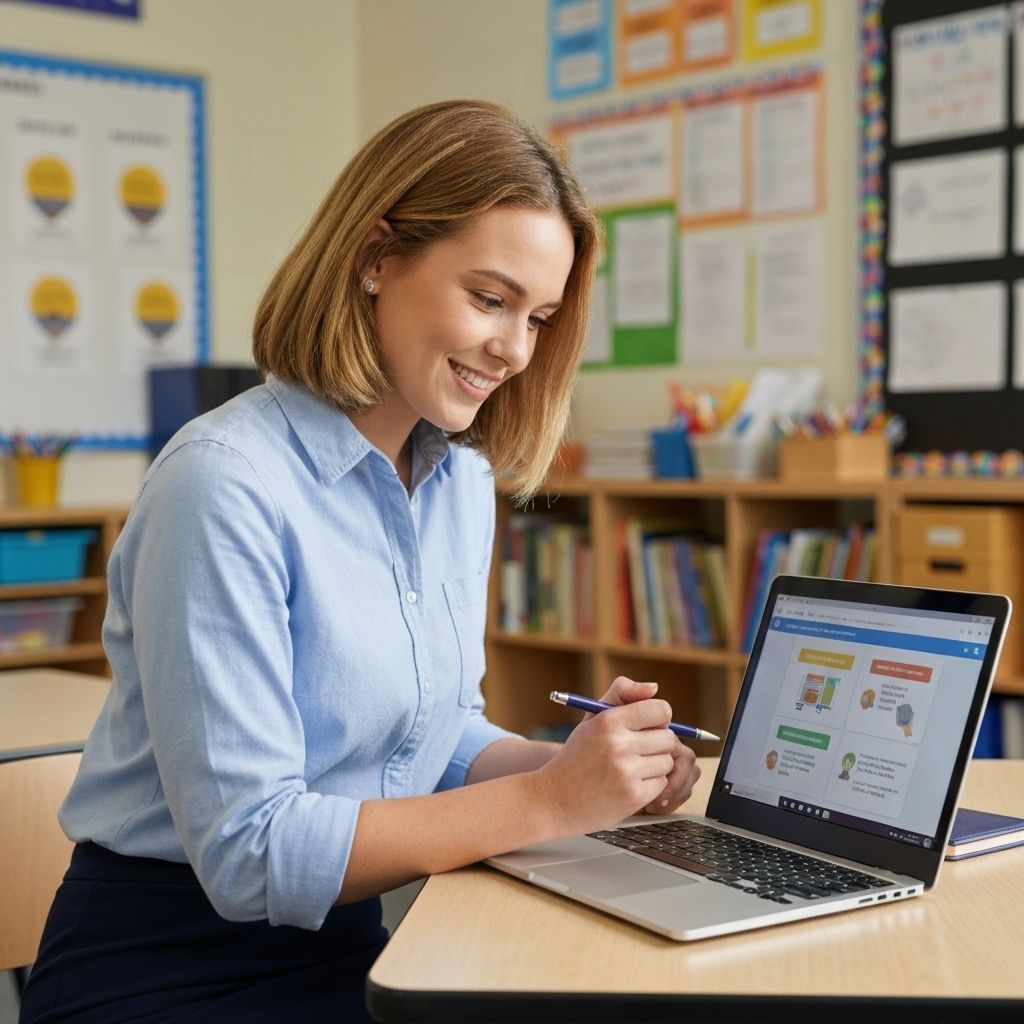 Dr. Jennifer Martinez using laptop in classroom